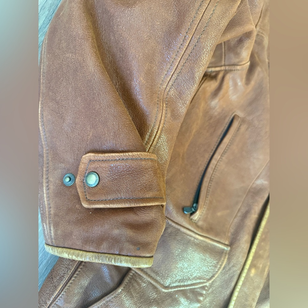 Vintage Orvis Leather Jacket Mens 44 Brown Chorn Barn Wool Cashmere Lined - Picture 5 of 9